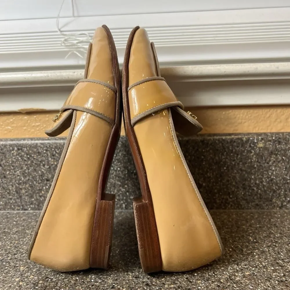Tory Burch Evette Loafer Light Patent Calf/Grosgrain in Sun Beige Womens Sz 5.5M